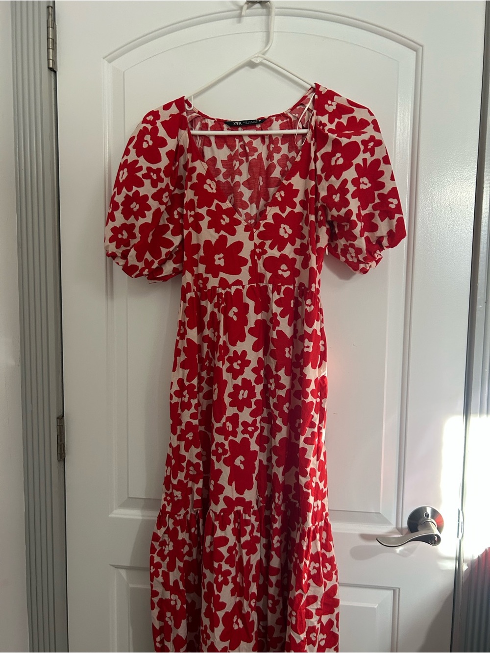 Zara Printed Poplin Floral Maxi Dress Red Size S bloggers fav coastal boho chic - Picture 4 of 15